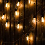 Designer light bulbs on dark wooden background.